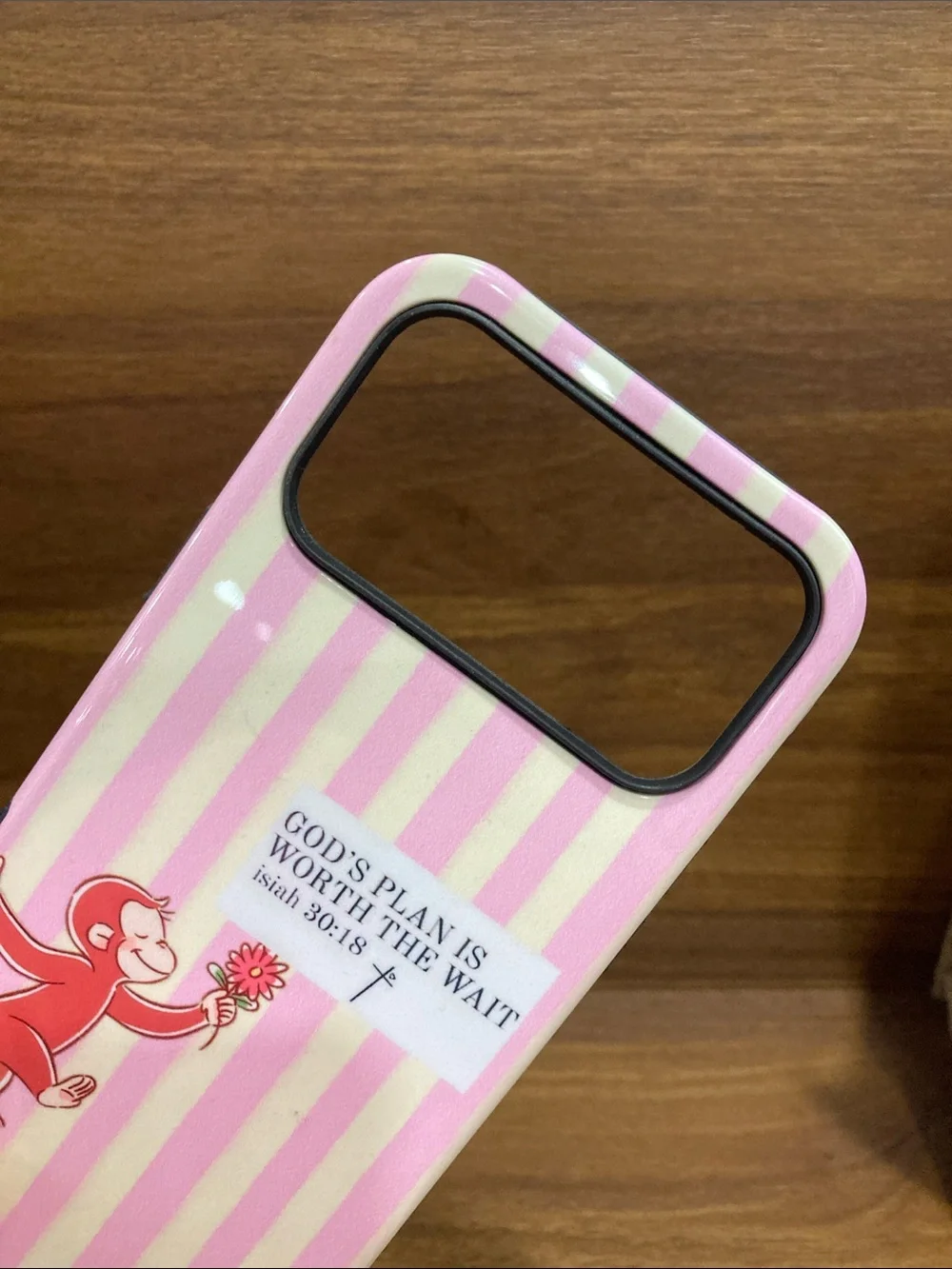 Pink Striped Phone Case with Floral Quote and Monkey Graphic
